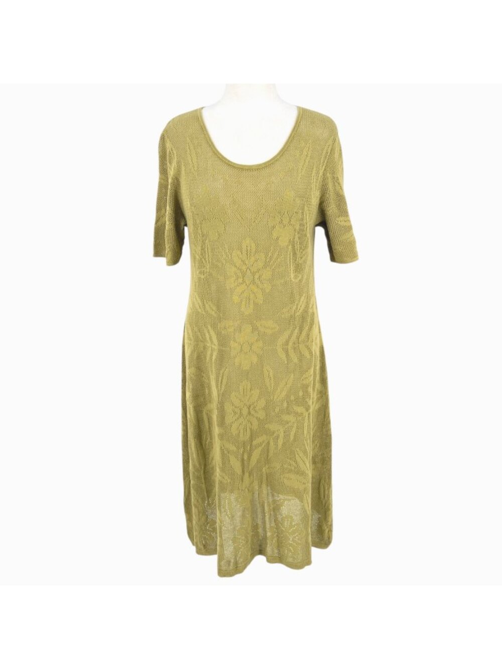 Gudrun Sjödén Open Knit Floral Dress Green Short Sleeve Scoop Neck Size Medium